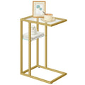 HOOBRO C Shaped End Table Small Side Table for Couch and Bed Tempered Glass Sofa Table with Metal Frame Snack Accent Table for Small Place Living Room Bedroom Gold GD08SF01