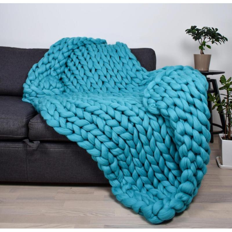 Chunky Merino Wool Blanket — Hand-Knit Throw
