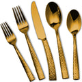 Kikbioee Gold Hammered 20-Piece Silverware Set Stainless Steel Flatware Set Forged Cutlery Set Dishwasher Safe Service for 4