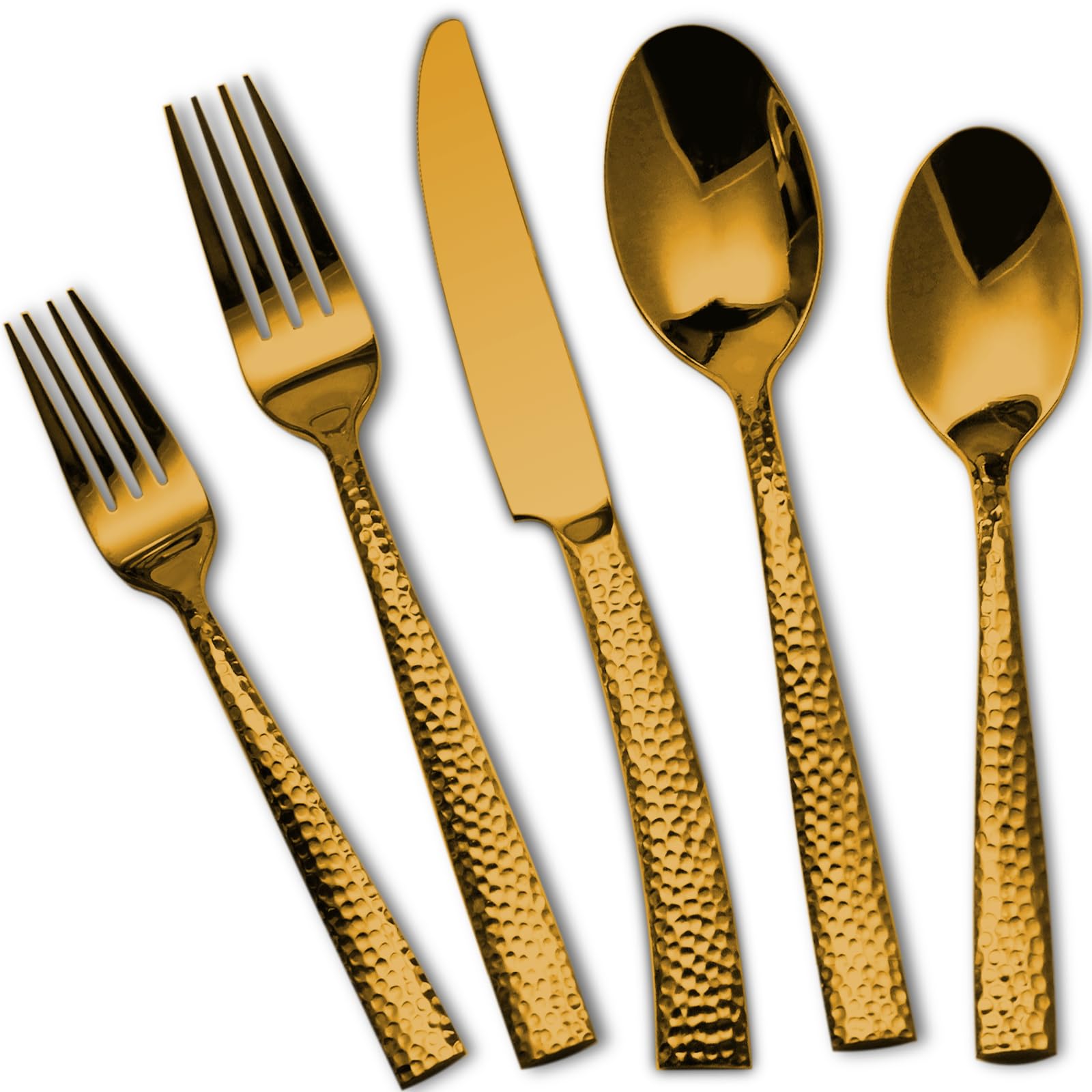 Kikbioee Gold Hammered 20-Piece Silverware Set Stainless Steel Flatware Set Forged Cutlery Set Dishwasher Safe Service for 4