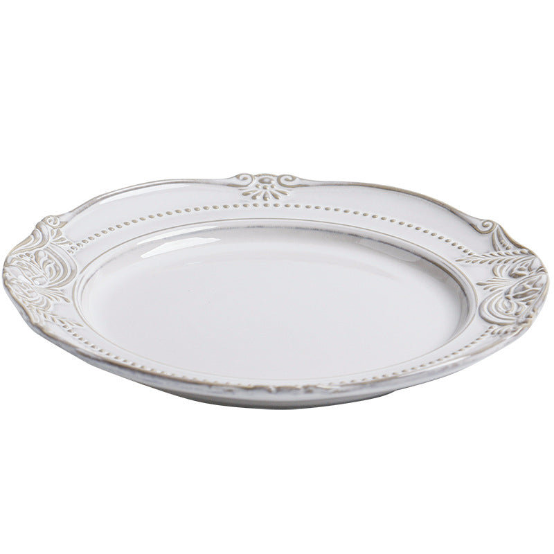 Relief Ceramic Tableware Rice Bowl and Plate Set