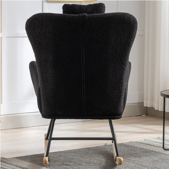 Rocking Chair With Pockets, Soft Teddy Fabric Rocking Chair For The Baby's Room, Comfortable Wingback Gliding Rocking Chair