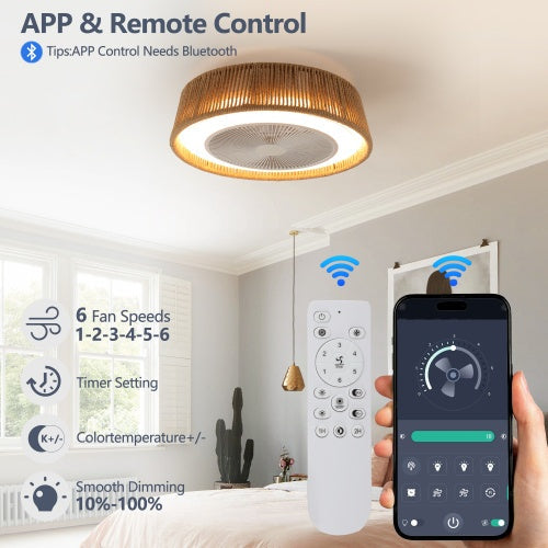 Bohemian Style LED Dimmable Ceiling Light with Built-in Fan, Remote Control