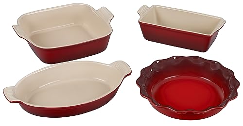 Le Creuset Stoneware 4-Piece Heritage Bakeware Set, Cerise