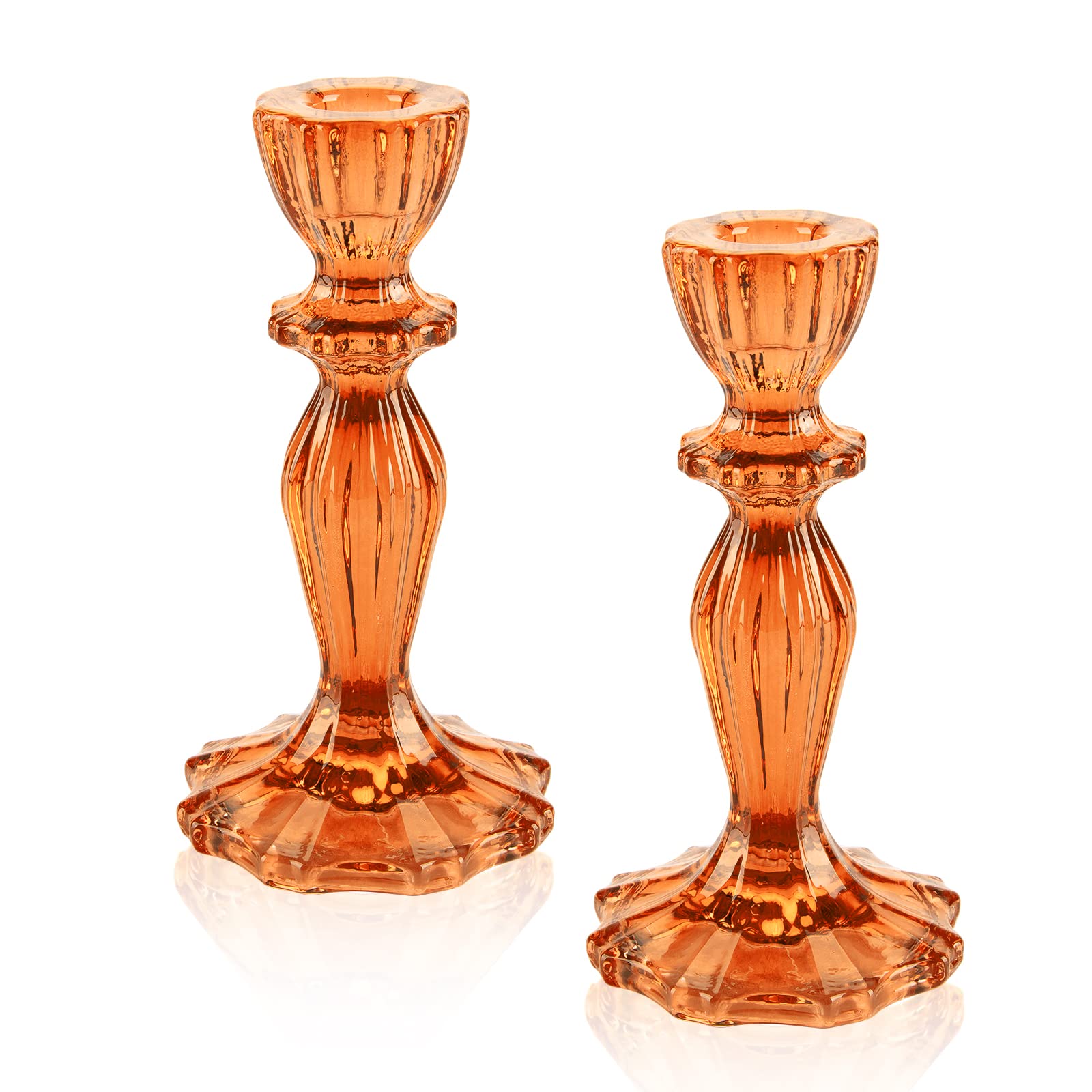Glass Candle Holders 2PCS Pillar Candle Holders Decorative Candlestick Holders Table Centerpieces Valentines Wedding Home Decor Orange