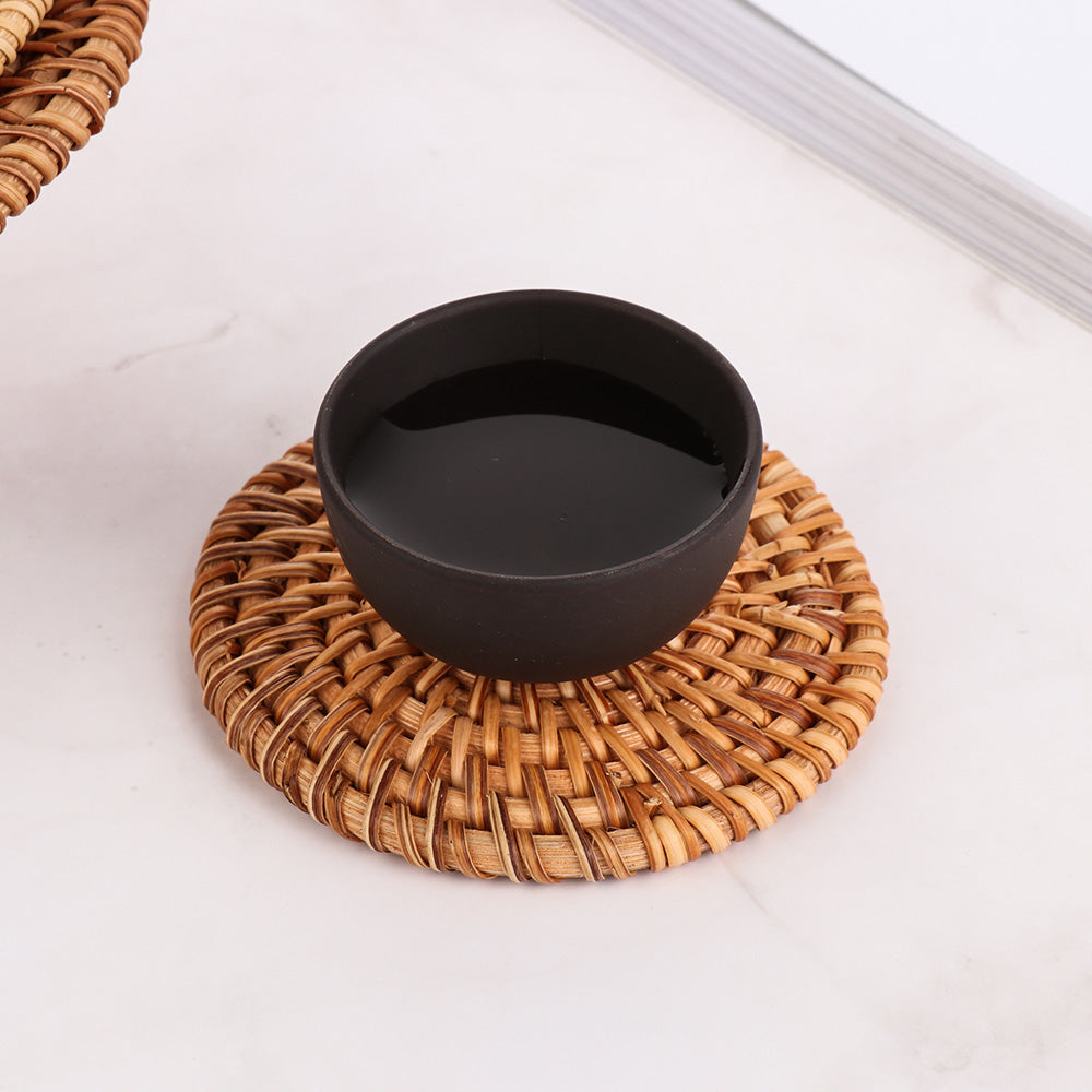 Woven Vietnamese Rattan and Bamboo Tea Coaster Set