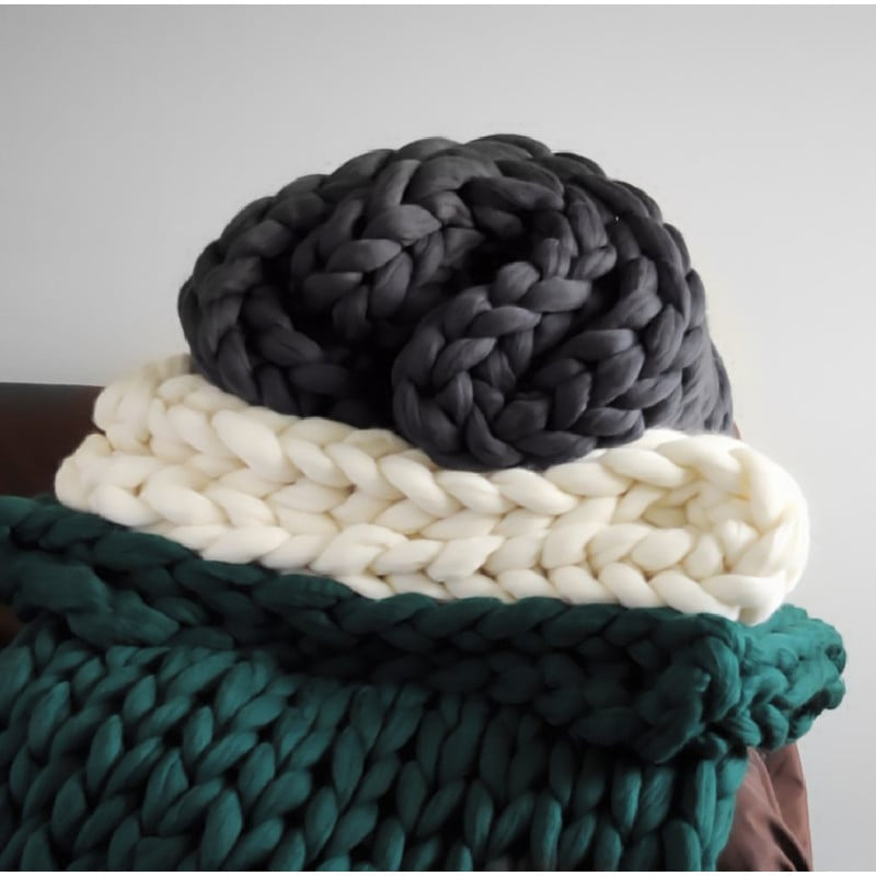 Chunky Merino Wool Blanket — Hand-Knit Throw