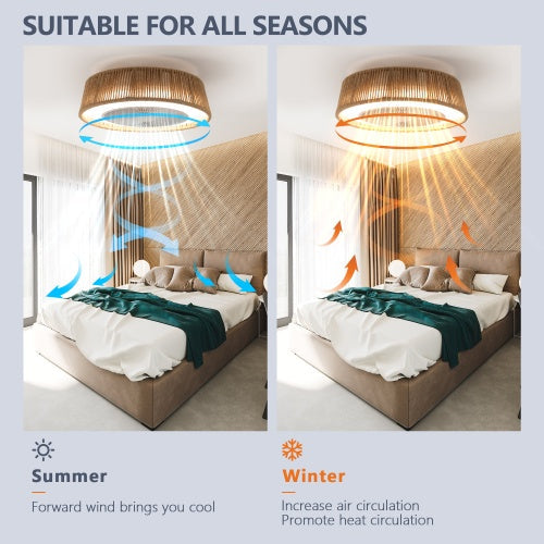 Bohemian Style LED Dimmable Ceiling Light with Built-in Fan, Remote Control