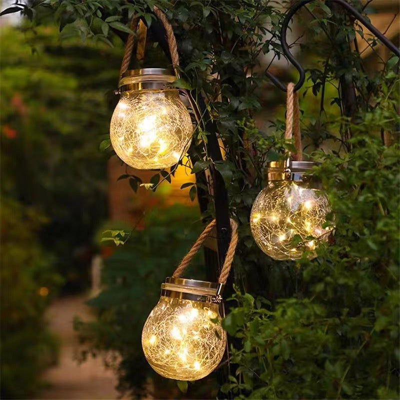 Outdoor Solar LED Courtyard Light with Glass Crackle Ball