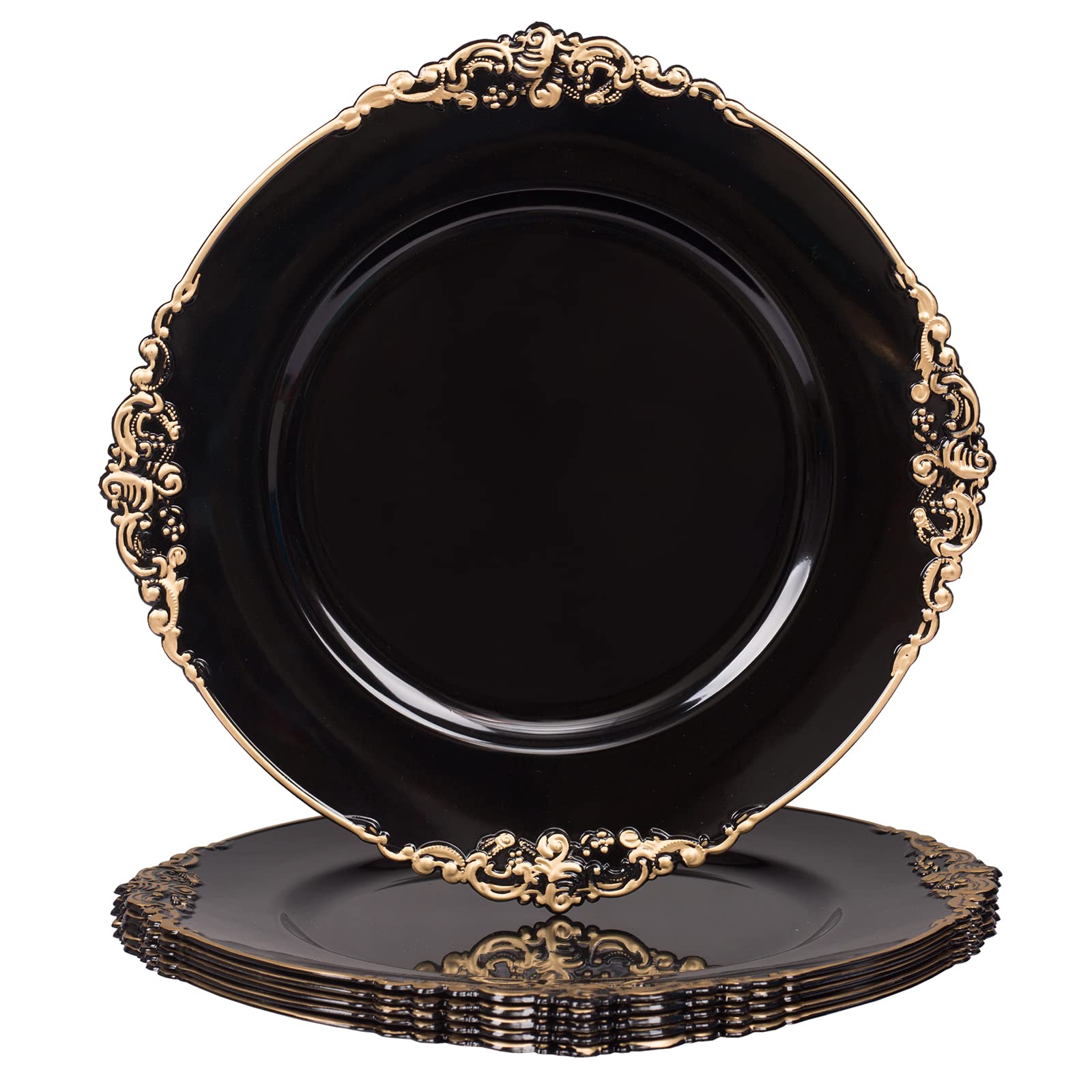 MAONAME Antique Gold Charger Plates Round Antique Plate Chargers for Dinner Plates 13" Plastic Charger for Plates Wedding Table Setting Set of 6
