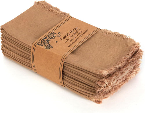 ACCENTHOME Cotton Linen Napkins, 18x18 Inch, Set of 12, Brown