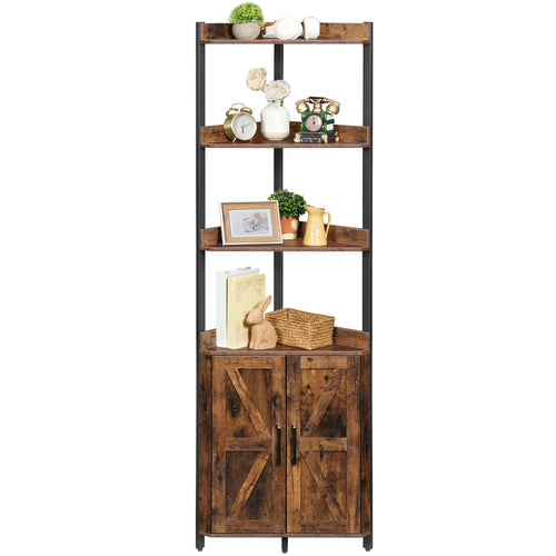 5-Tier Corner Storage Cabinet — Rustic Brown & Black