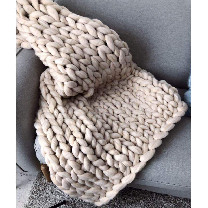 Chunky Merino Wool Blanket — Hand-Knit Throw