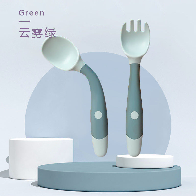 2PCS Soft Silicone Baby Utensils Fork and Spoon Set
