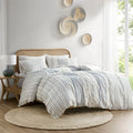 INK+IVY 100% Cotton Duvet Mid Century Modern Design All Season Comforter Cover Bedding Set Matching Shams Full/Queen Imani Chenille Navy