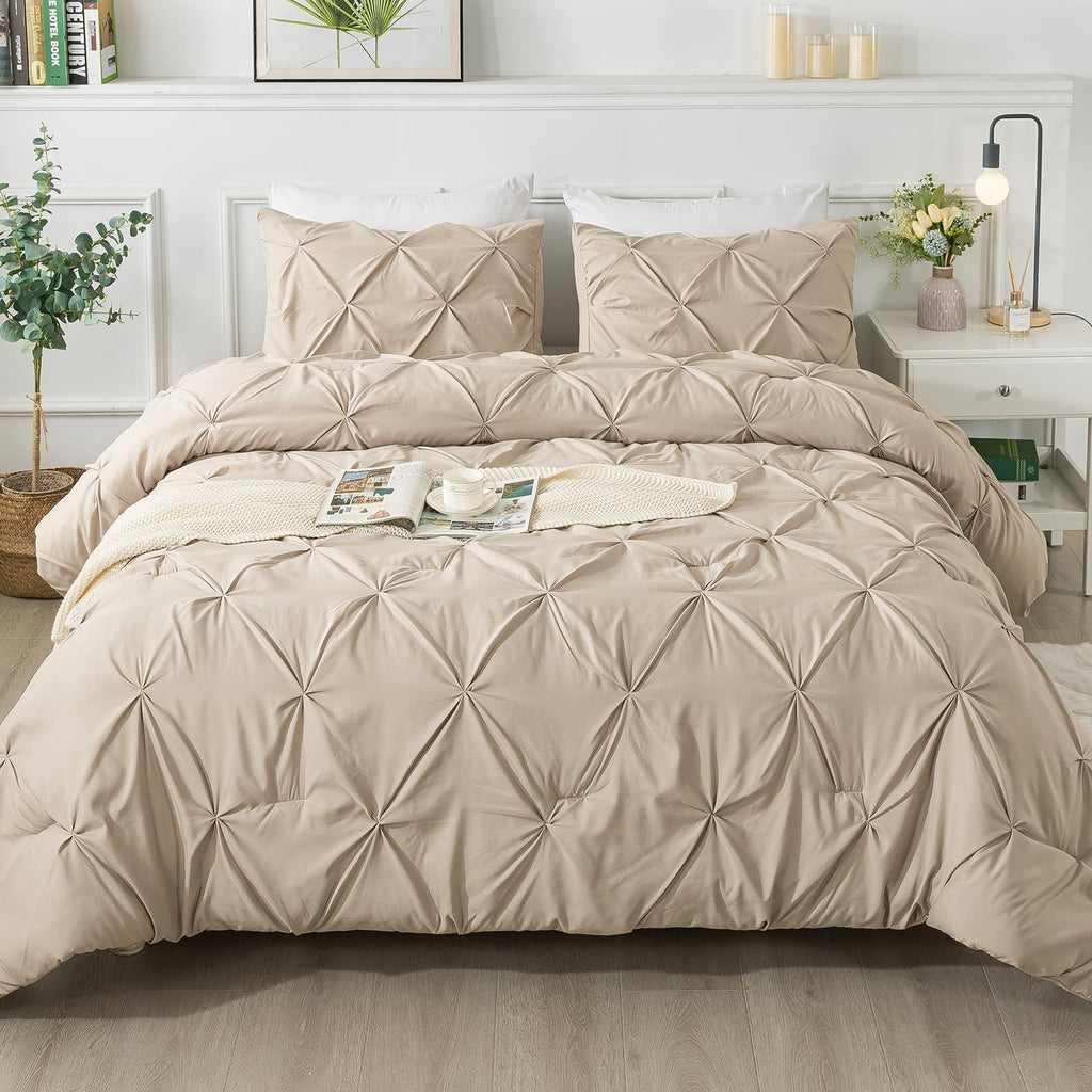 Khaki Pinch Pleat Comforter Set — Full, Pintuck, 3 Piece