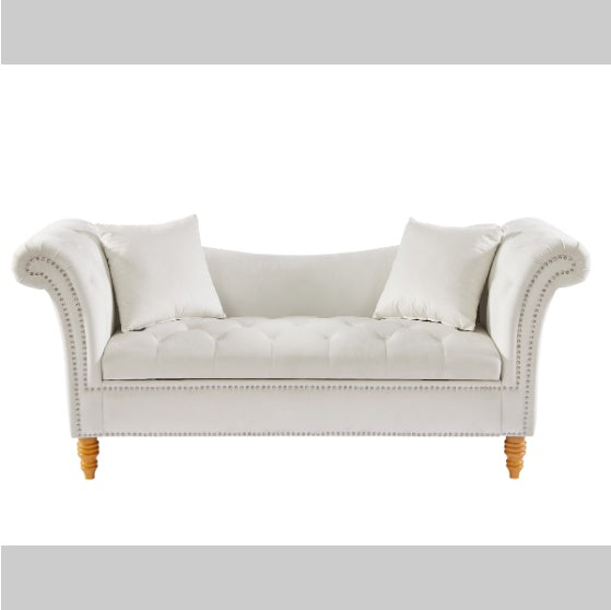 Velvet Ottoman, Beige