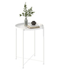 URBANCOZ Round Small Side Table Metal End Table with Removable Tray for Indoor Outdoor Modern Style Sofa Side Table Accent Table for Living Room Bedroom Balcony Office (A-White)