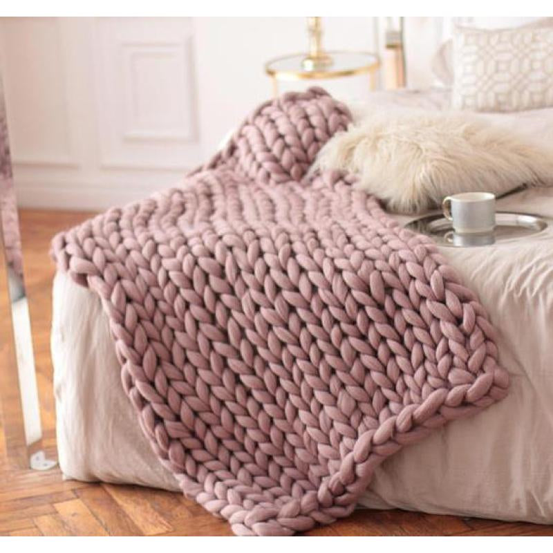 Chunky Merino Wool Blanket — Hand-Knit Throw