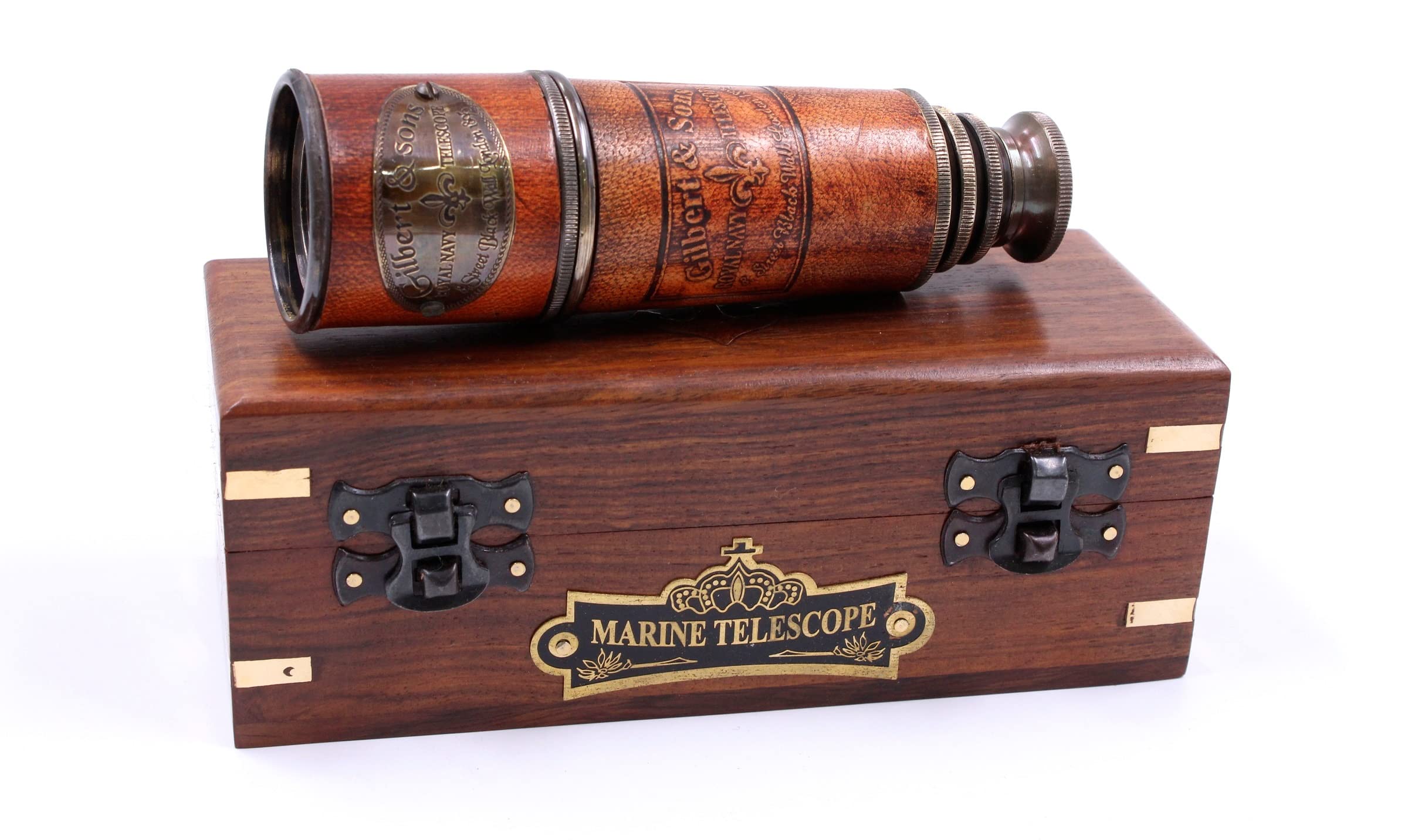 Handcrafted Brass Nautical Telescope with Box, 15 Inch