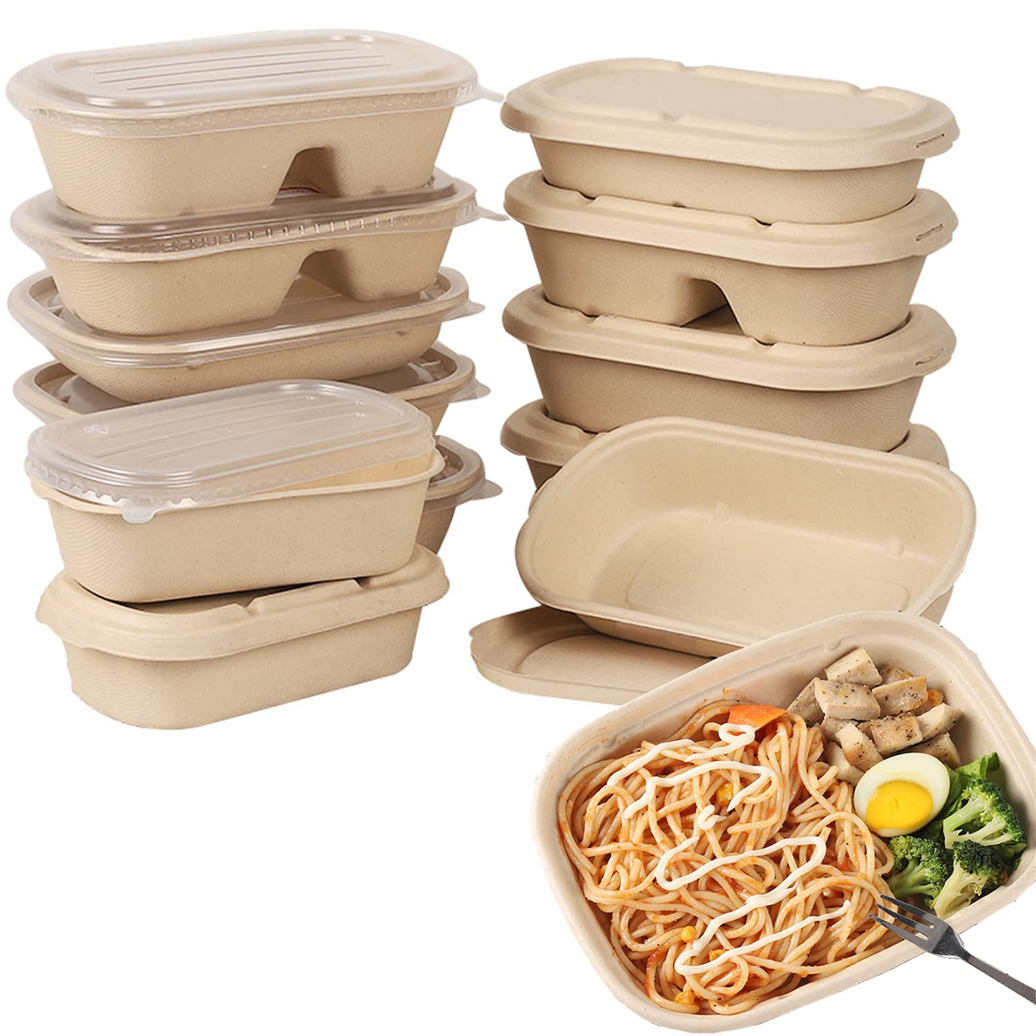 Disposable Food Storage Containers, 50-Pack – Eco-Friendly Microwaveable Takeout Boxes