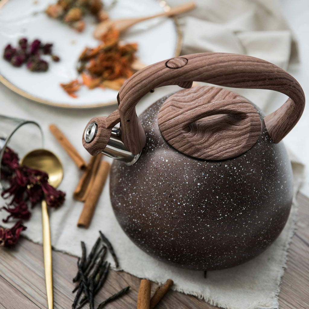Stainless Steel Whistling Teakettle with Wooden Handle