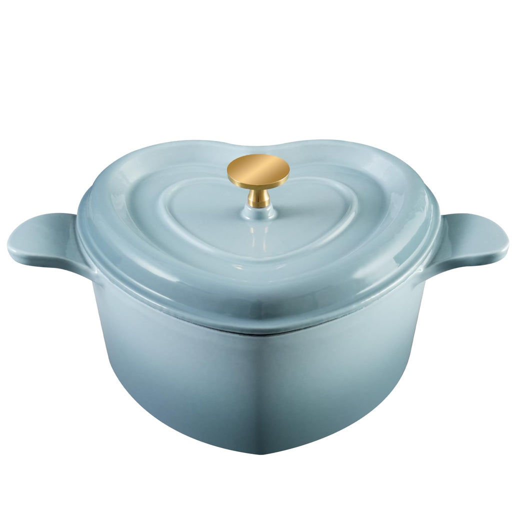 Heart-Shaped Enameled Cast Iron Dutch Oven, 3 qt, Light Blue