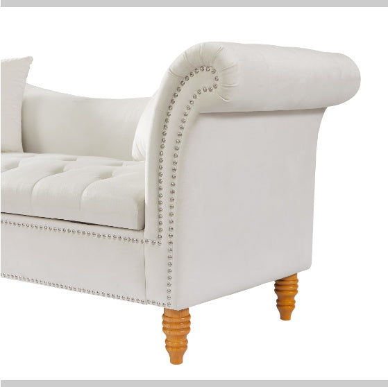 Velvet Ottoman, Beige