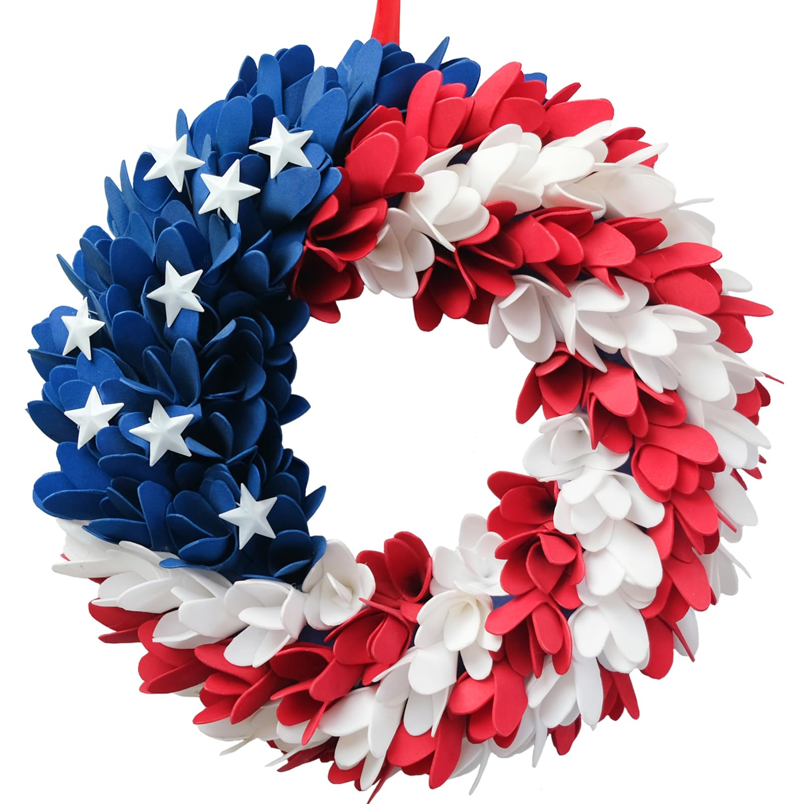 Patriotic Forsythia Wreath — 13 Inch, Red White & Blue