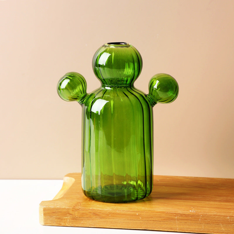 Minimalist Cactus Glass Vase for Desktop Decoration