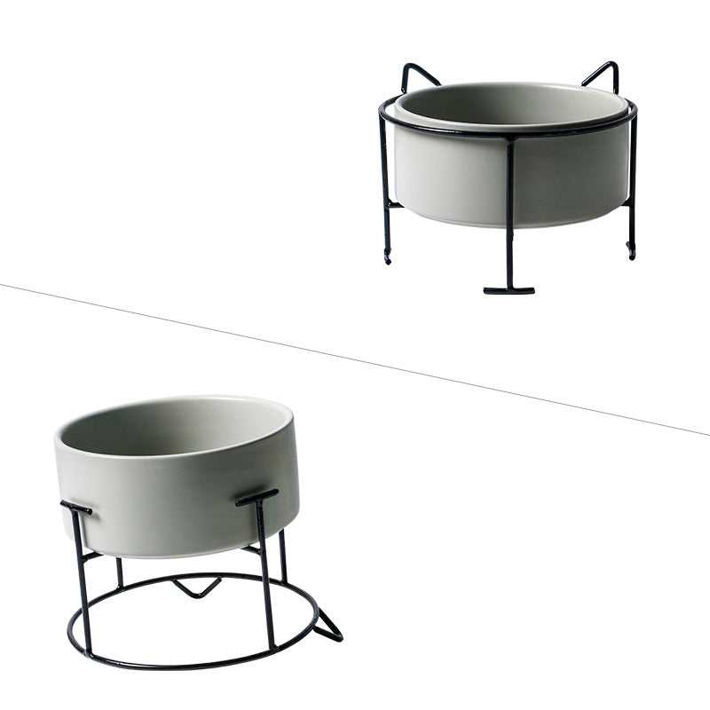Ceramic Double Cat Bowl with Iron Stand for Pets