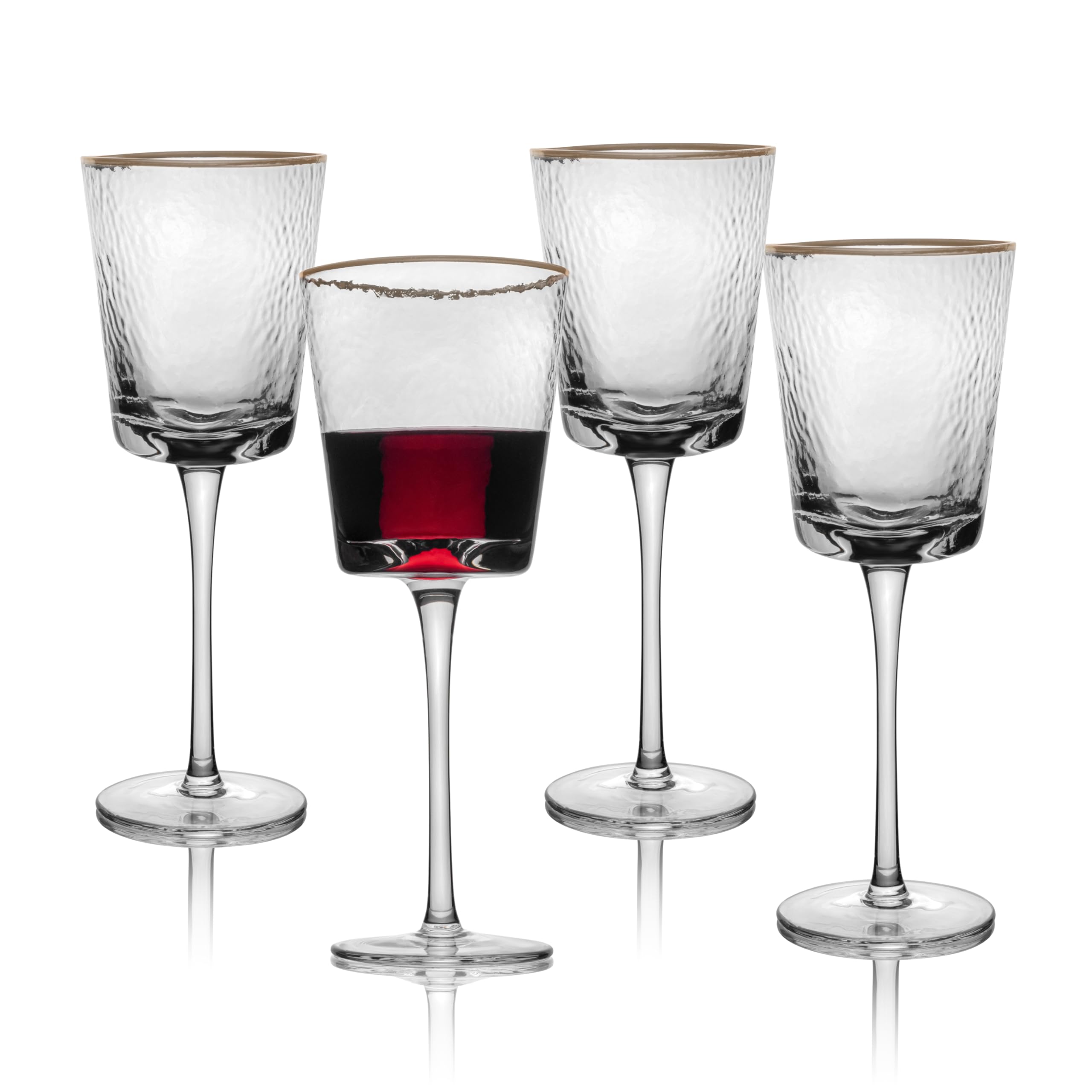 Gold Rimmed Hammered Wine Glasses — Set of 4, 10 oz