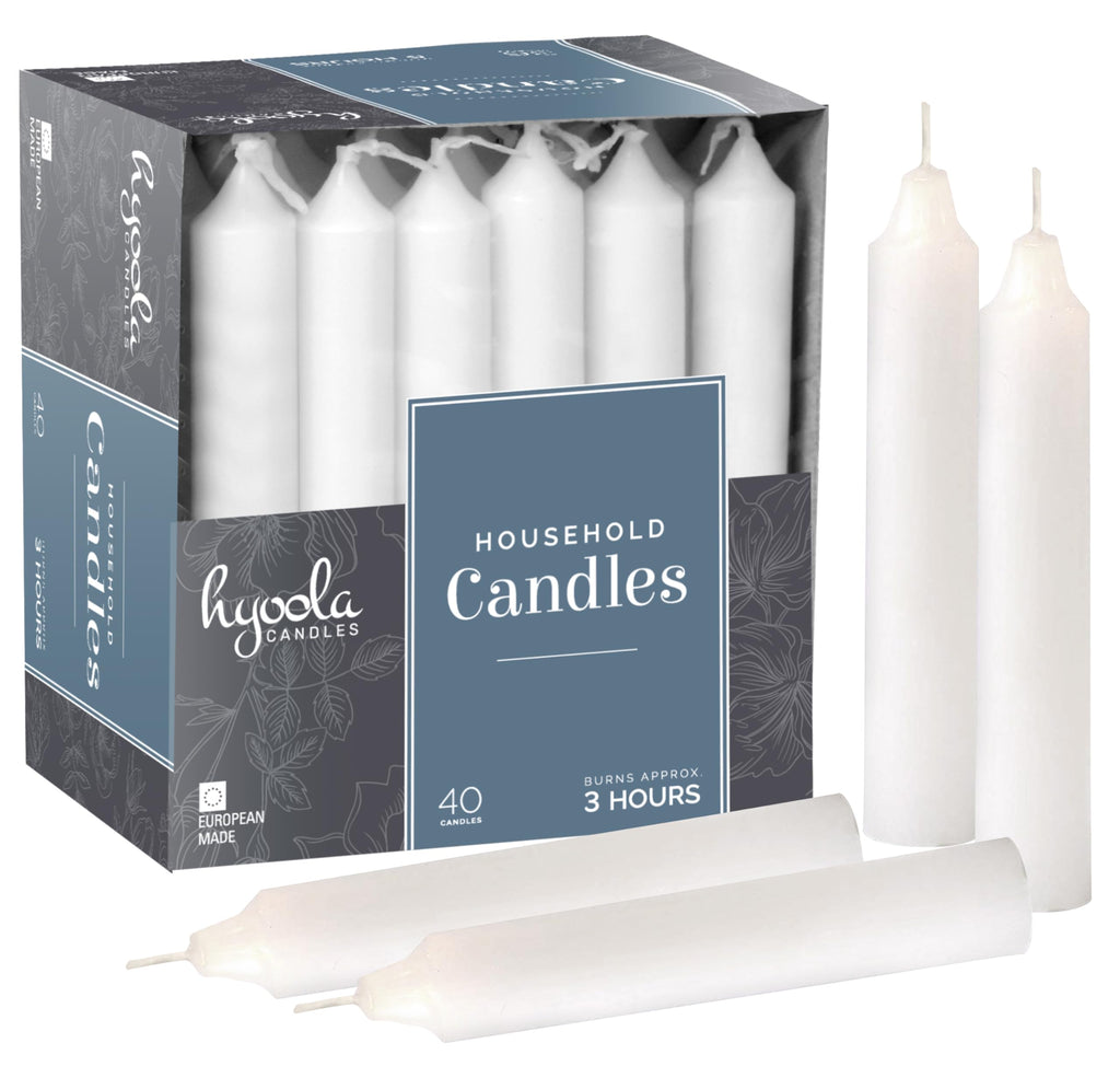 Hyoola Taper Candles - 4 Inch White Dripless Unscented Dinner Candle - 40 Pack European Made Candles 3 Hour Burn Time