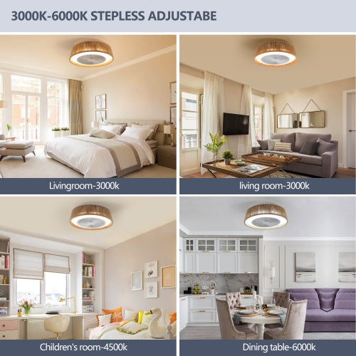 Bohemian Style LED Dimmable Ceiling Light with Built-in Fan, Remote Control