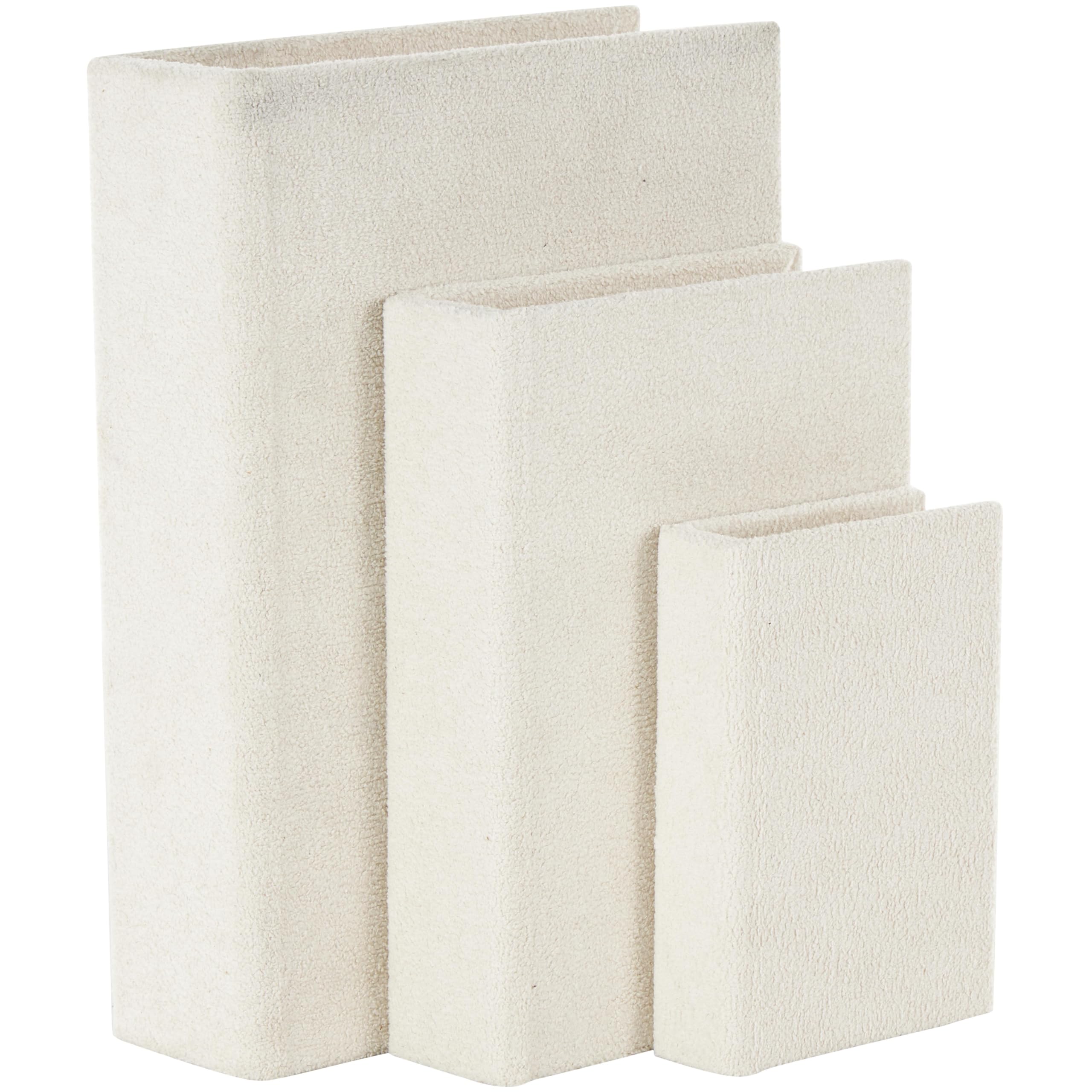 Deco 79 Fabric Decorative Box Storage Book Decorative Keepsake Box Set of 3 Storage Box 12.05" 9.25" 6.45" H Cream