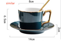 Dark Green Ceramic Coffee Cup with Spoon and Saucer