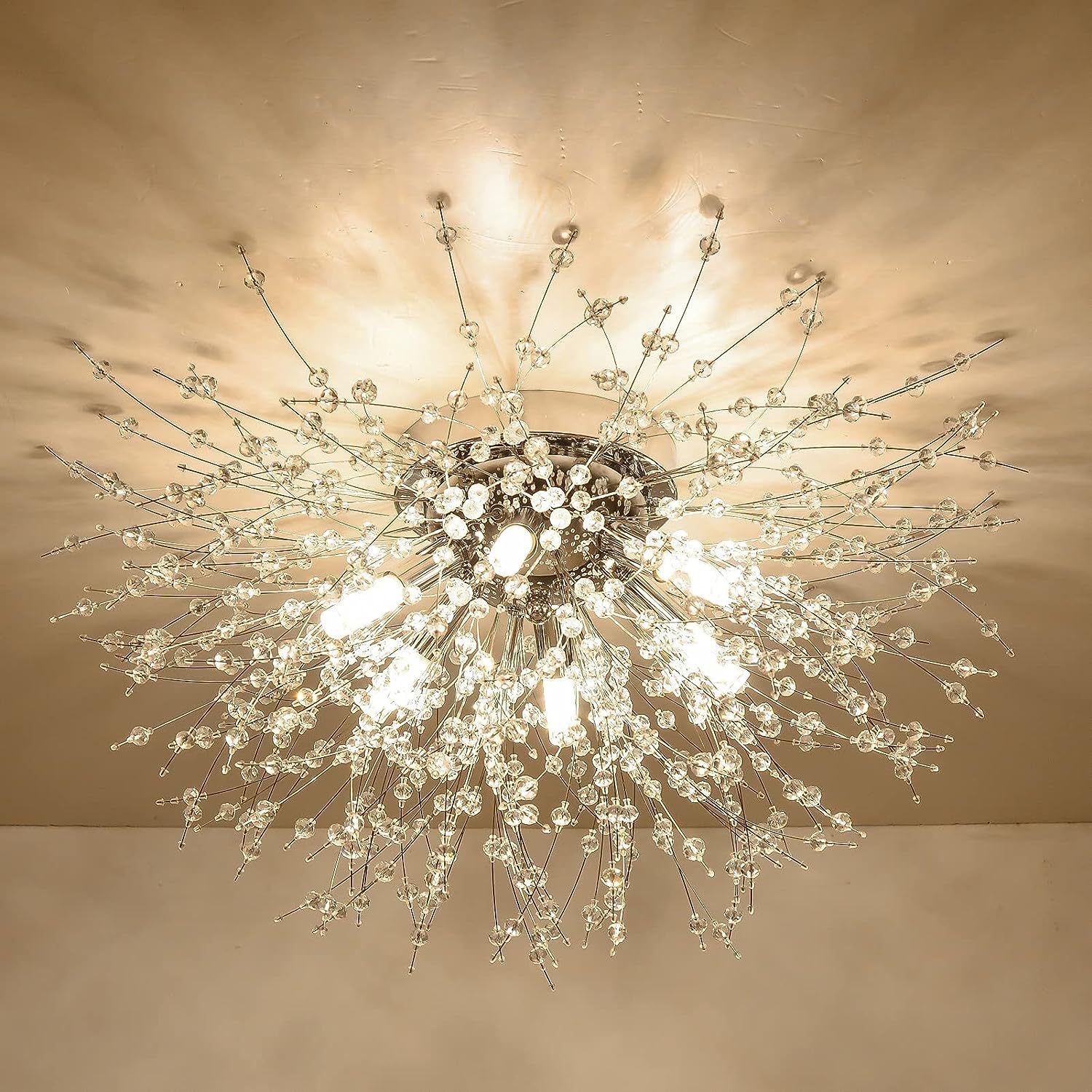Crystal Recessed Chandelier, Modern Satellite Style
