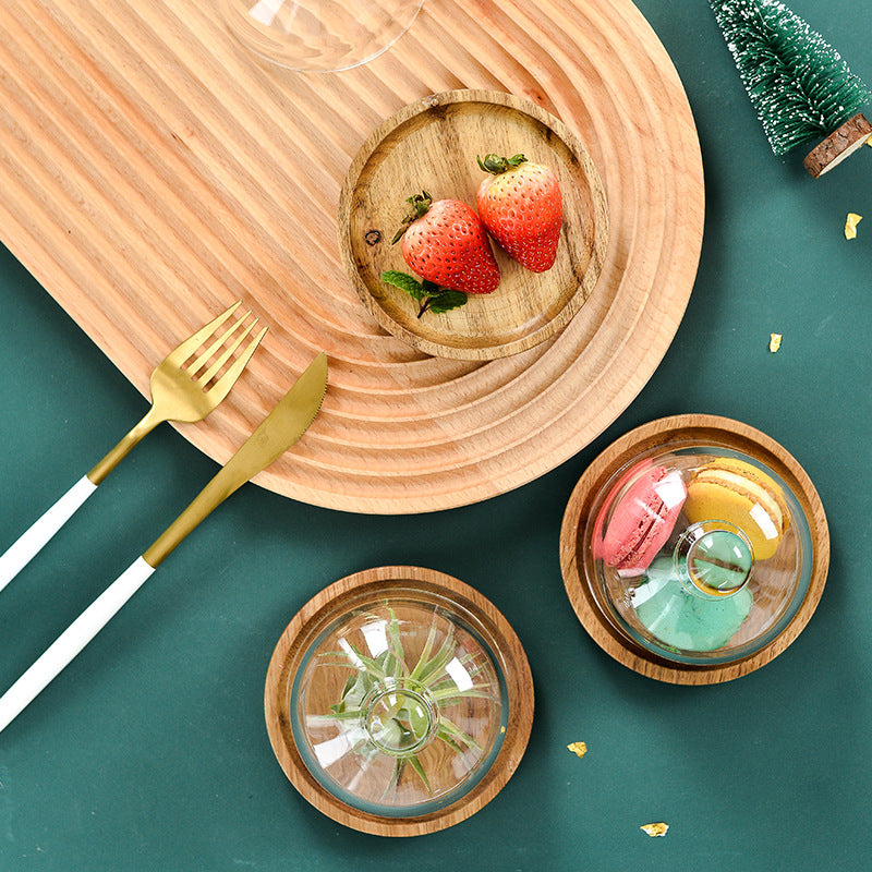 Mini Dessert Display Tray with Glass and Wood Base