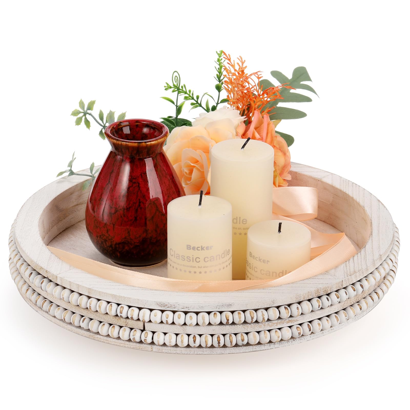 Lazy Susan Turntable Tray, Round Wooden, White