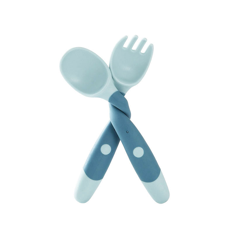 2PCS Soft Silicone Baby Utensils Fork and Spoon Set