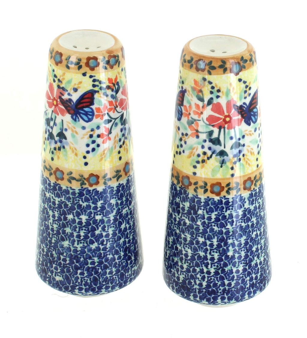 Blue Rose Polish Pottery Blue Butterfly Salt & Pepper Shakers