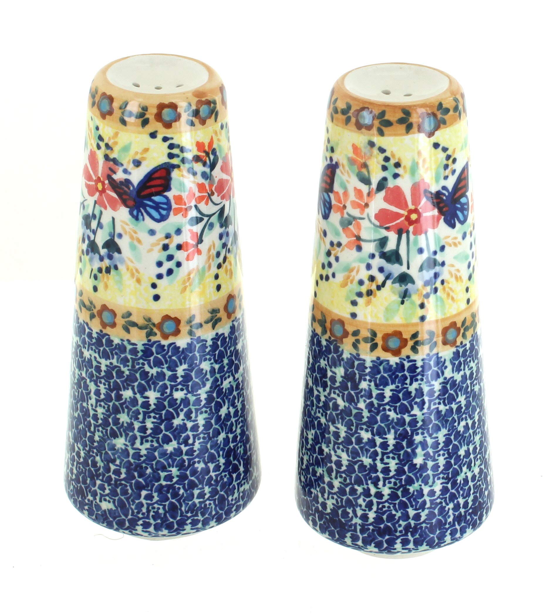 Blue Rose Polish Pottery Blue Butterfly Salt & Pepper Shakers