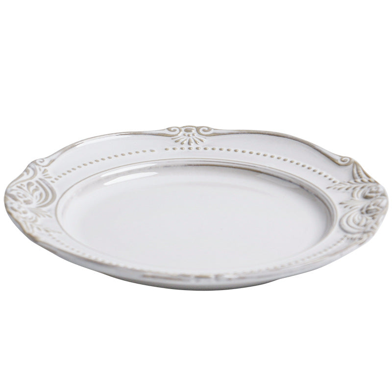 Relief Ceramic Tableware Rice Bowl and Plate Set