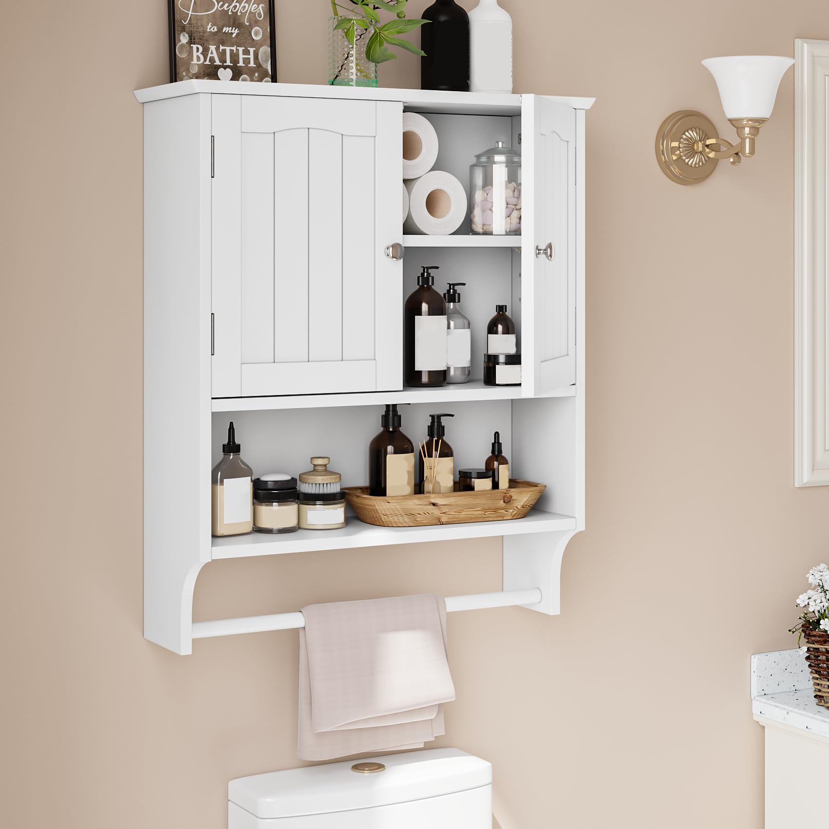 Mino Kesper Bathroom Cabinet Wall Mount with 2 Doors and Adjustable Shelf Over The Toilet Storage Cabinet Medicine Cabinet for Bathroom Organizers and Storage