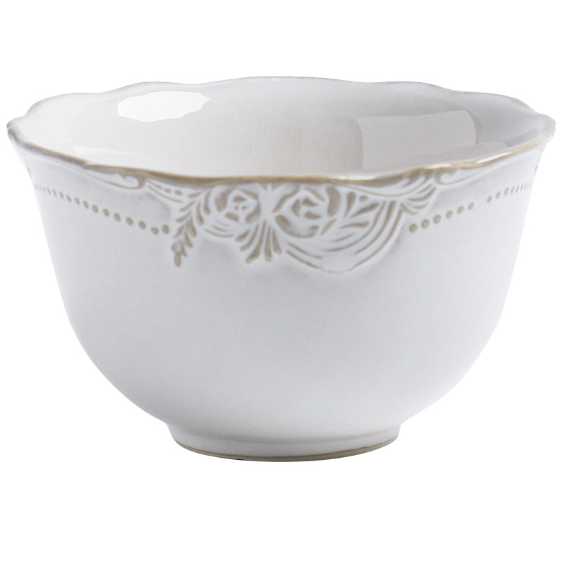 Relief Ceramic Tableware Rice Bowl and Plate Set