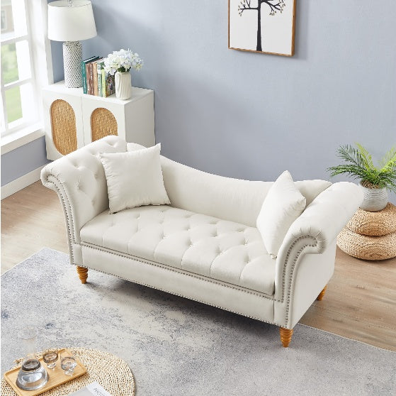 Velvet Ottoman, Beige
