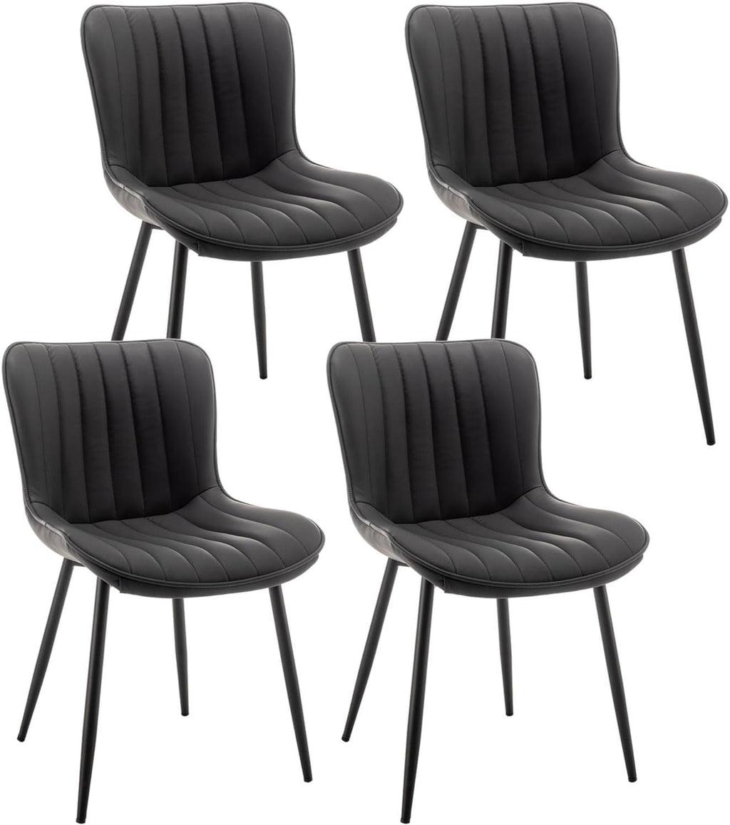 Cinxzar Leather Dining Chairs Set of 4 Upholstered Dining Room Chairs with Metal Legs Modern Dining Chair for Dining Room Kitchen (Black)