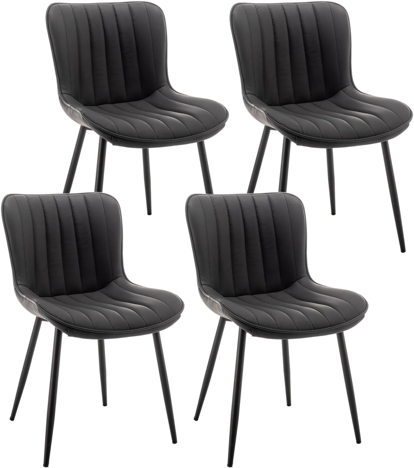 Cinxzar Leather Dining Chairs Set of 4 Upholstered Dining Room Chairs with Metal Legs Modern Dining Chair for Dining Room Kitchen (Black)