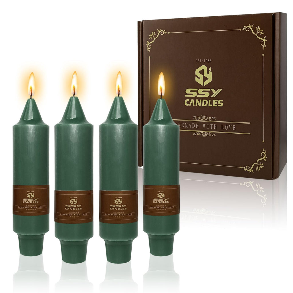 NJAO HOO Dark Green Short Taper Candle 5 Inch Candlesticks Unscented Dripless Tapered Candle Set for Home Decor Party Dinner Candles 4 Pack