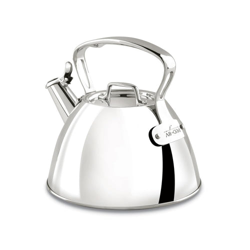 All-Clad 2-quart polished stainless steel tea kettle in silver